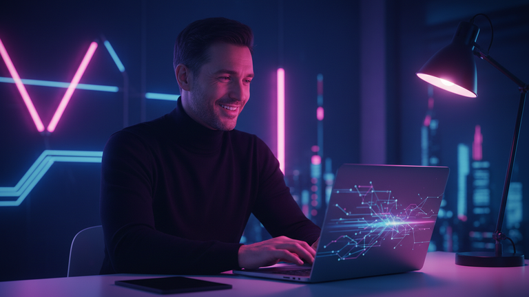 man in black sweater using macbook pro