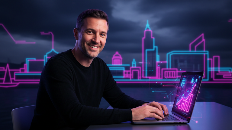 man in black sweater using macbook pro