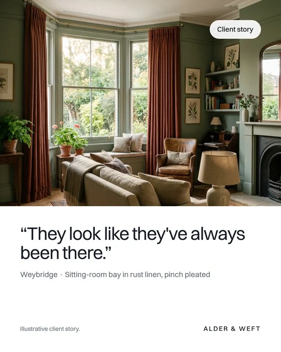 Client story: a renovated bay with rust linen curtains