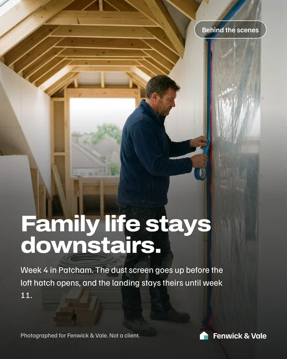 Behind the scenes: a dust screen goes up in a loft under construction