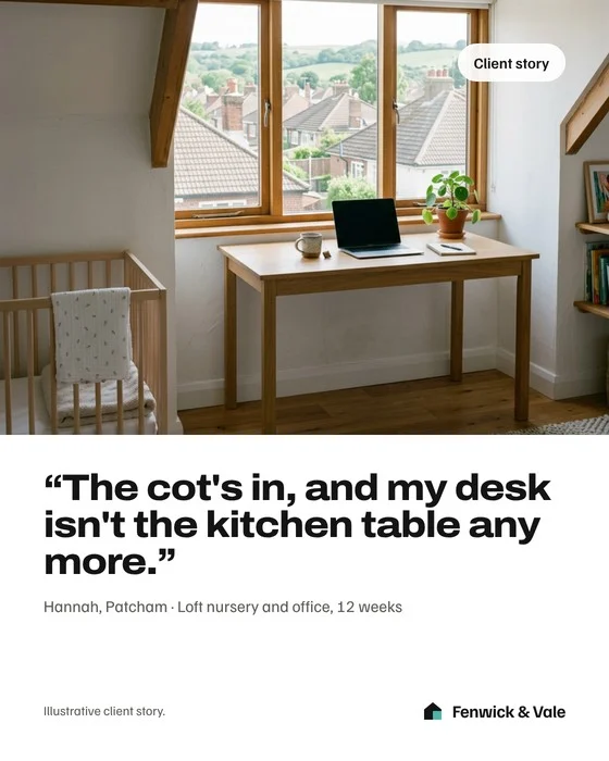 Client story: a finished loft with a cot and a desk