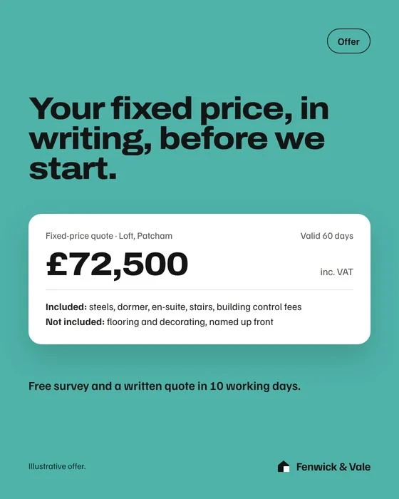 Offer: a fixed-price quote card on seafront aqua